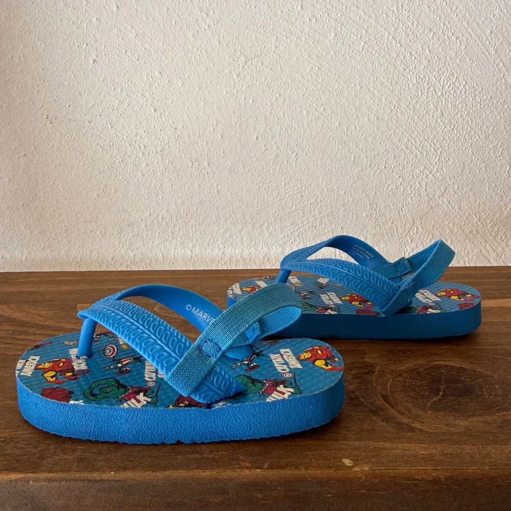 Marvel Avengers Blue Flip Flops Toddler Backstrap Sandals Size 4/5 Iron Man